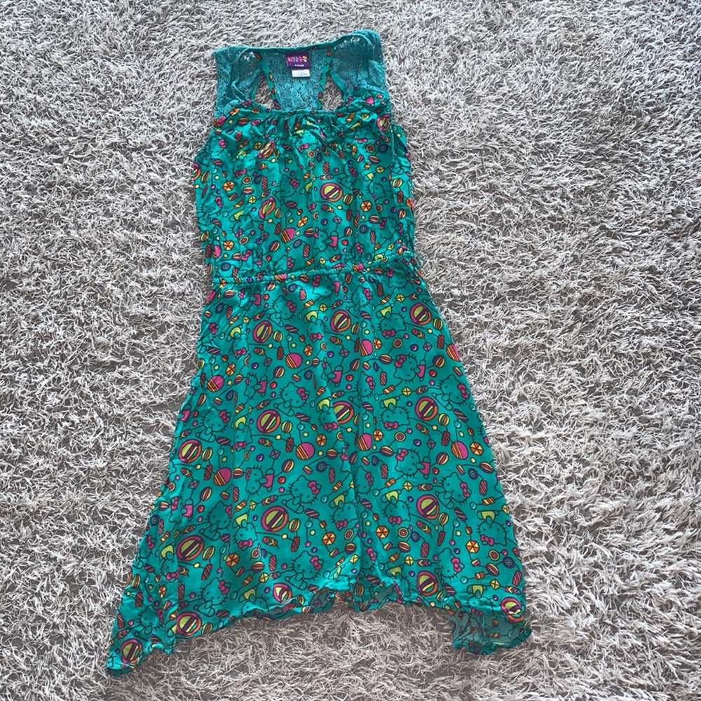 Hello Kitty Teal Printed Lace Back Skater Dress vintage
